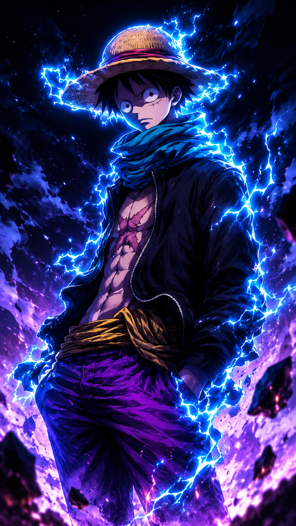 Epic Anime Warrior Wallpaper 4K | Electric Blue Aura | Vertical 9:16 HD Phone Wallpaper