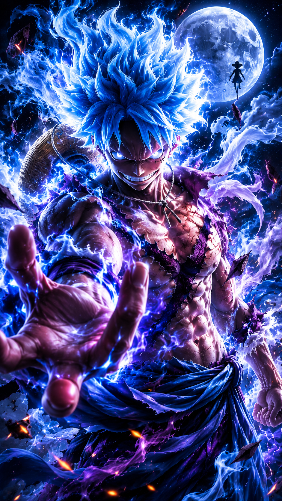 Celestial Flame Warrior | Epic Blue Aura Anime Art | 4K Vertical Wallpaper